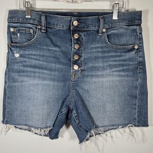 GAP High Rise Button Fly Denim Cutoff Shorts‎ Womens Size 14 Raw Hem EUC
